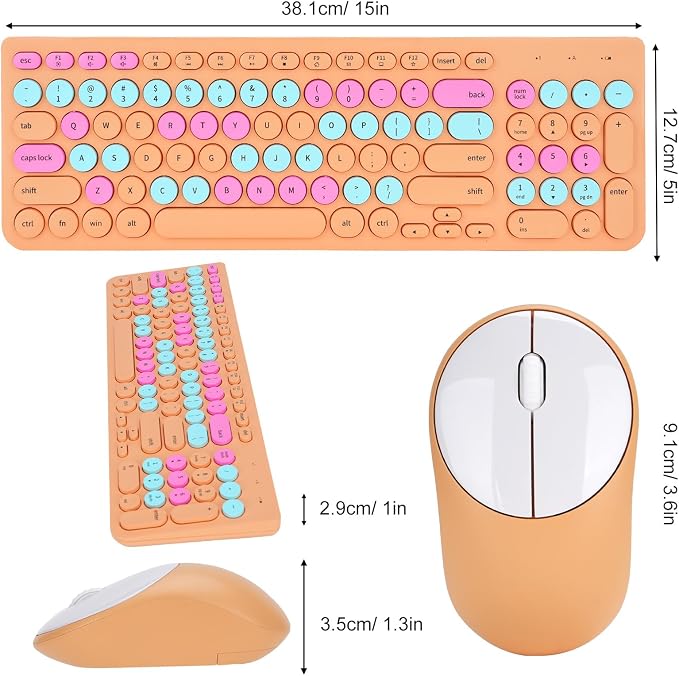 Wireless Keyboard and Mouse Combo, Retro Typewriter Keyboard with Round Keycaps, 2.4GHz USB Cute Wireless Keyboard Mouse for Computer, Desktop, Laptop and Computer (Orange Colorful) - Image 6