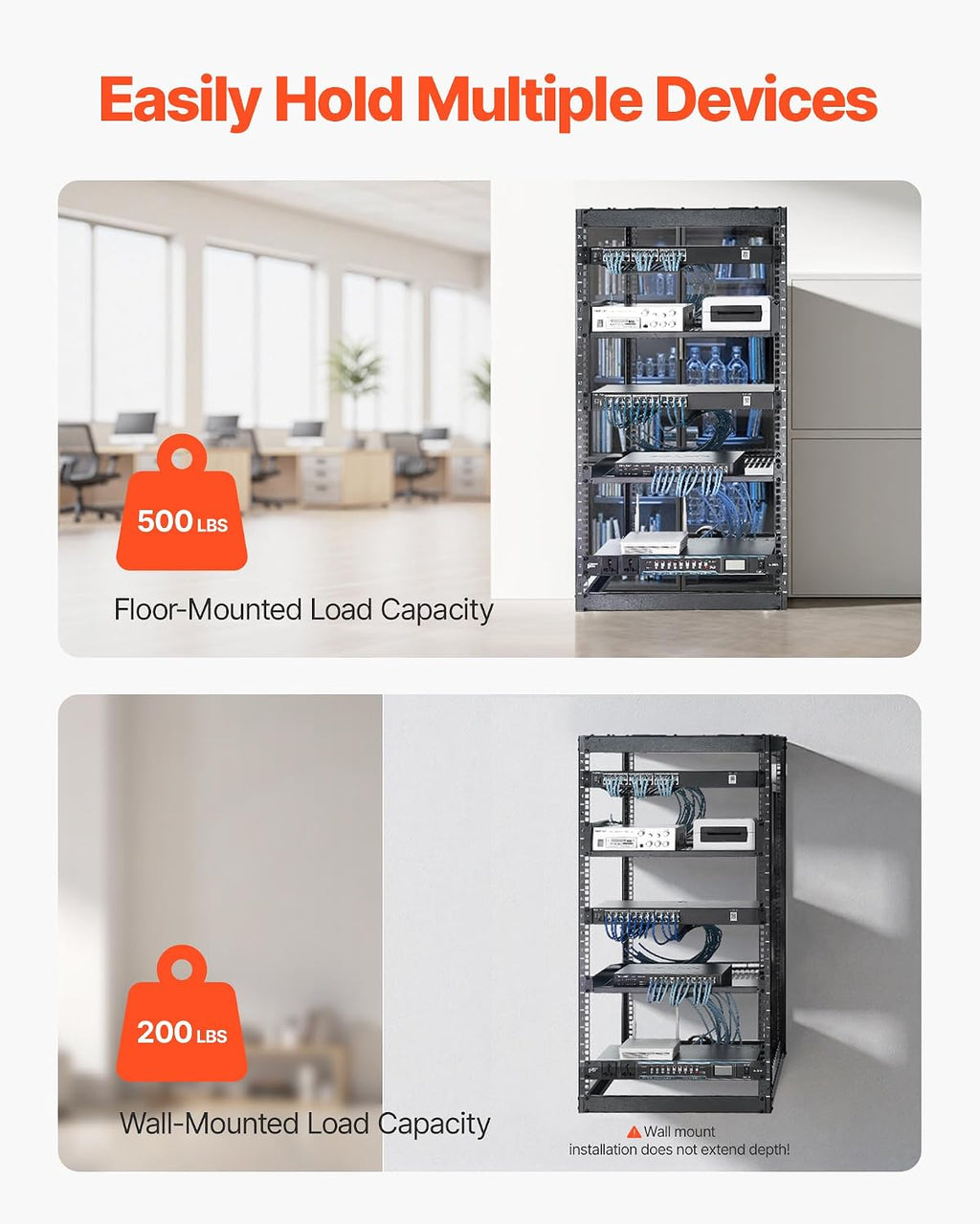 VEVOR 20U Open Frame Network Rack Server Rack, Wall Mounted or Floor Stand - Image 2