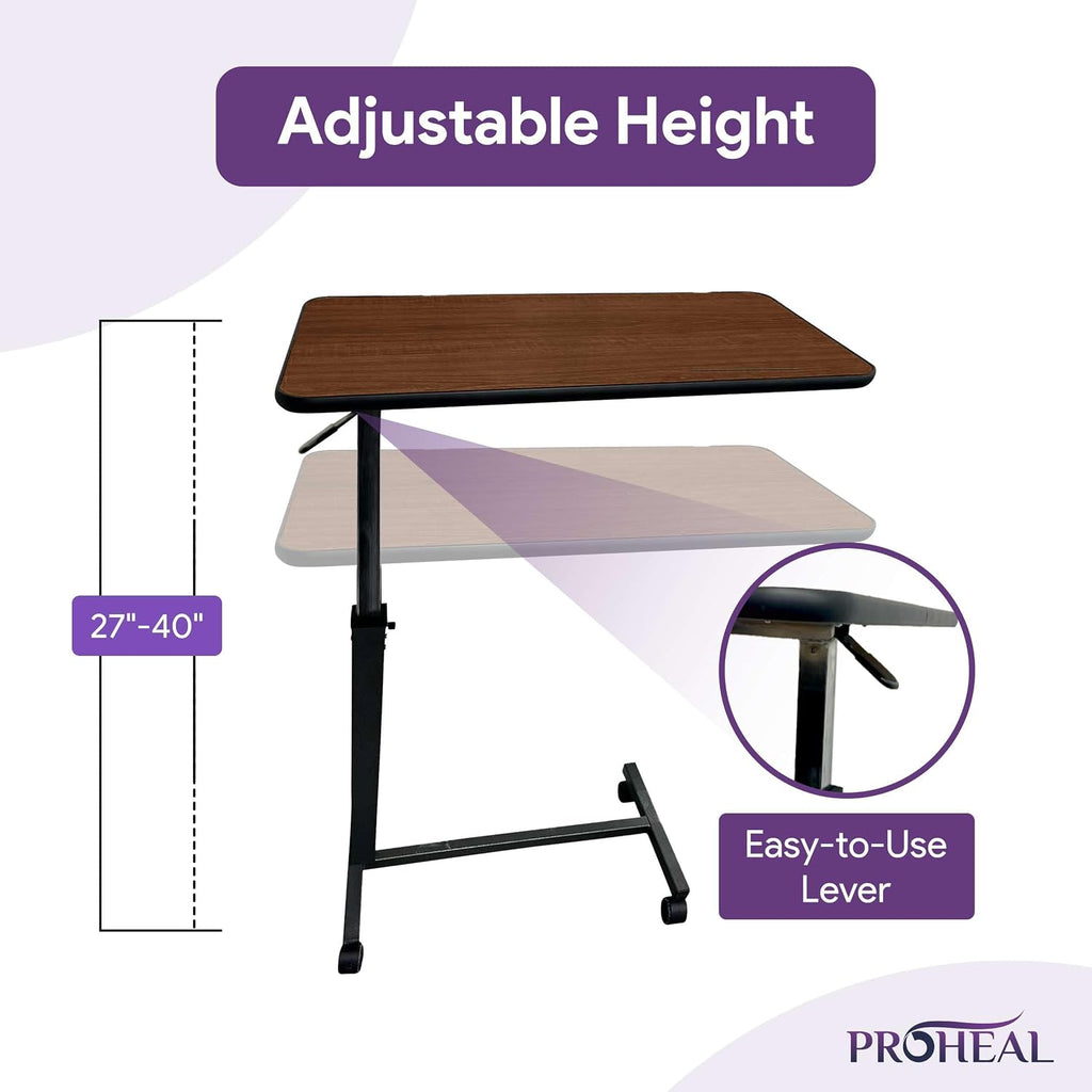 ProHeal Medical Overbed Table with Wheels and Adjustable Height - Oak - Image 2