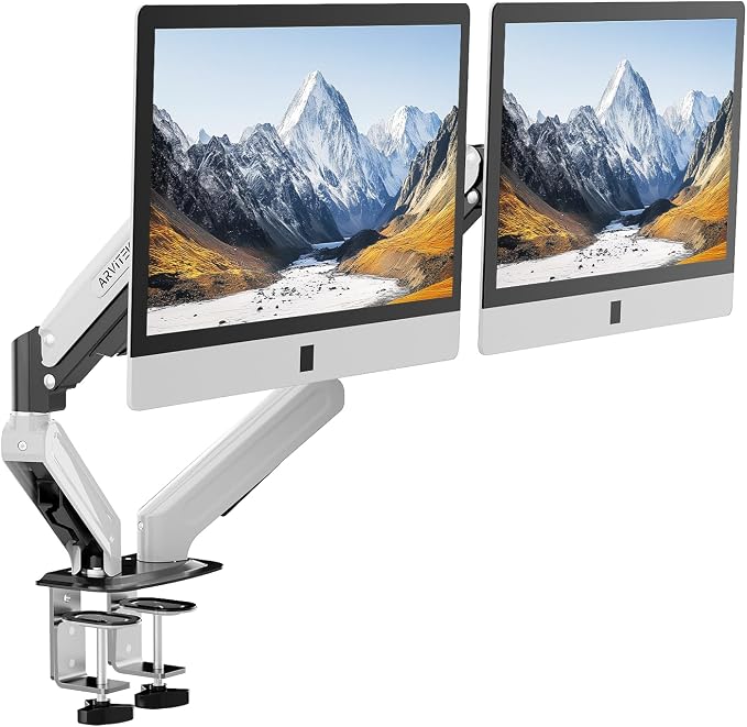 Dual Monitor Arm for 13-32" Screens | Regular Screen up to 32 inch, 20lbs, VESA 75x75mm or 100x100mm, Easy Mount in 2 Way, Desk Mount by ARVITEK