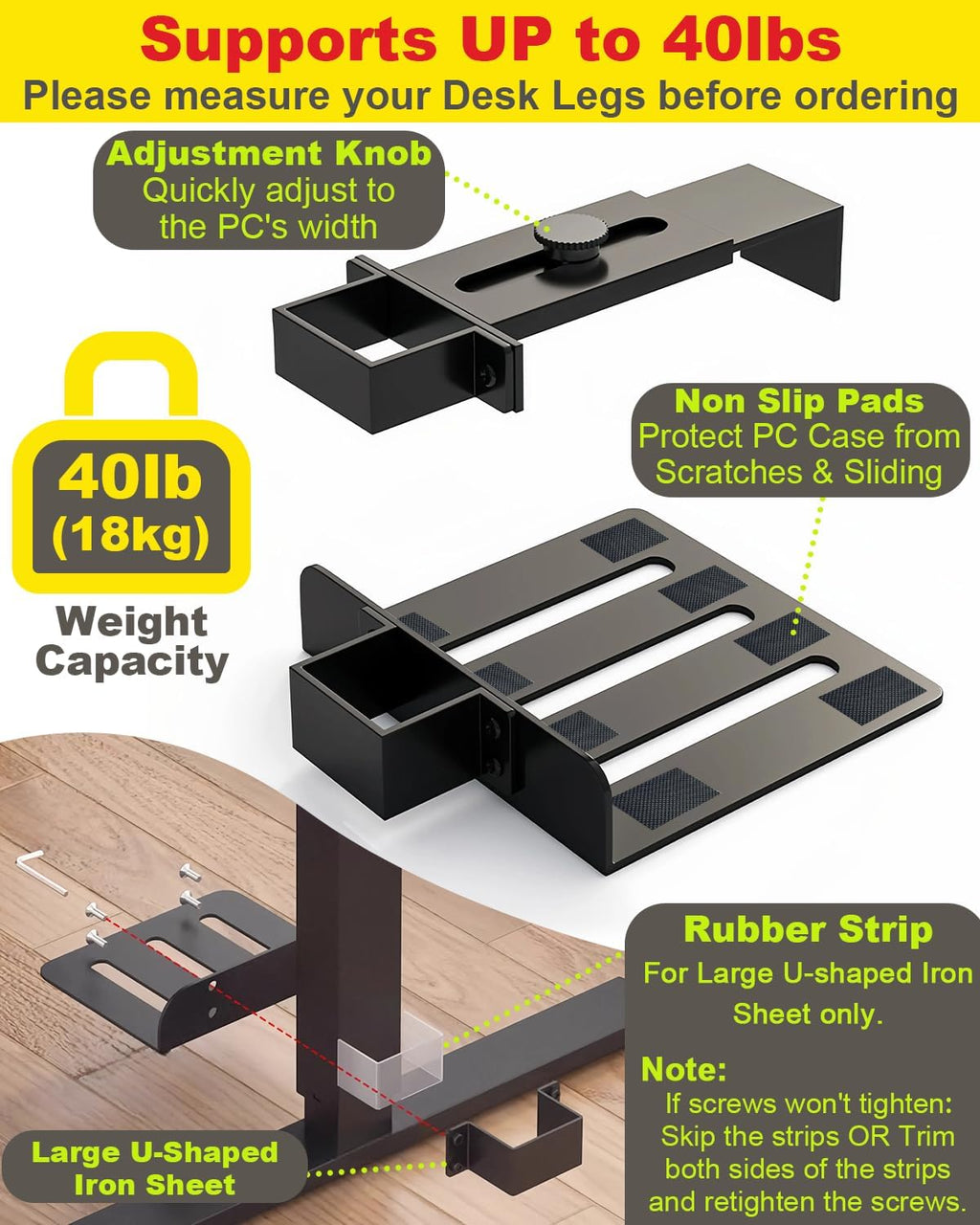 Under Desk PC Mount No Drill Clamp Holder CPU Stand Fits 75x45mm - Image 5