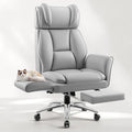 Big and Tall Office Chair, Flip Armrests for Cross Legged Sitting, Ergonomic Leather Executive Desk Chair with Foot Rest, High-Back Reclining Computer Chairs for Office Home Game - Light Gray by FIDOM
