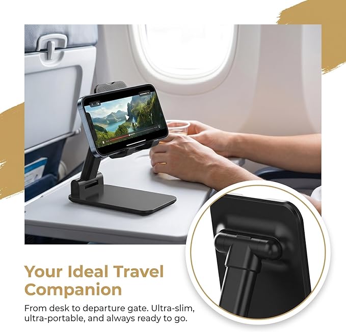 Phone Stand for Desk Cell Phone Holder Stands for iPhones, Black | Mini, Cute, Portable, Fully Foldable, Under 8" Devices, All Smart phones, Office Accessories - Image 4