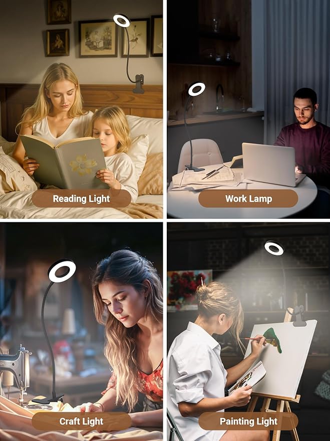 Clip on Lamp,5 Colors+10 Brightness Memory LED Desk Lamp with Clamp Light | 550lm Bright Clip on Light for Bed Headboard/Bedside Table,360° Adjustable Reading Light for Bed/Dorm/Nail/Puzzle,USB Adapter - Image 5