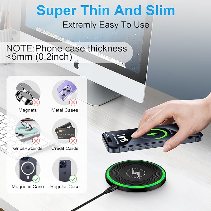 for Samsung Wireless Charger Fast Charging Pad for Samsung Galaxy S26 Ultra | Z Flip8 S25 FE S25 S24 Plus S23,Android Phone Wireless Charging Station Cargador Inalámbrico Para for iPhone 17e with Adapter - Image 4