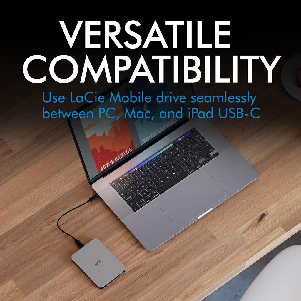 LaCie Mobile Drive 4TB External Hard Drive Portable HDD, USB-C 3.2, for PC and Mac, with Adobe All Apps Plan and Rescue Services, Moon Silver - Image 4