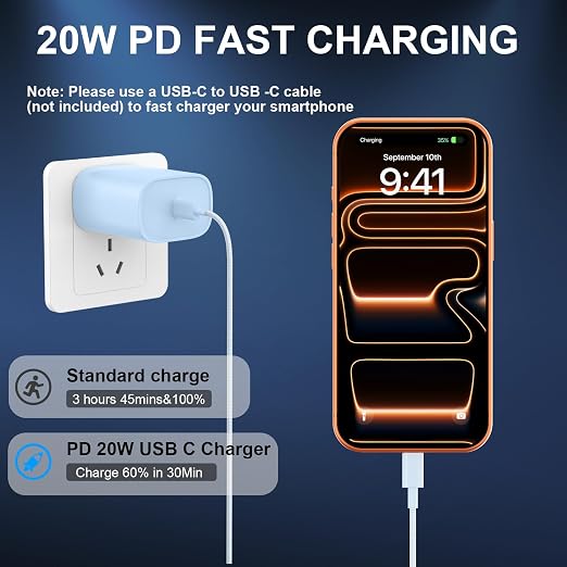 Phone 16 15 Charger Fast Charging Type C Chargers USB C Charge Block with 2 Pack 10FT USB C Cable Nylon Braided for Phones 16/16 Plus/16 Pro/16 Pro Max/Phone 15/15 Pro Max/Pad Pro,Blue - Image 5