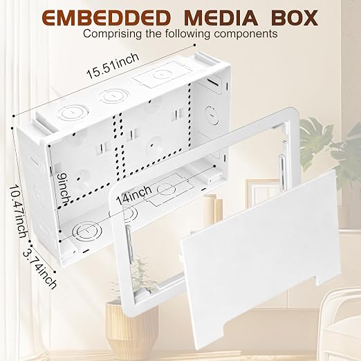 9" in Wall TV Media Box for Device & Cable Management Hidden Outlet Box, Structured Wiring Enclosure with Custom Knockouts, WiFi Friendly, for Roku, Apple TV, Fire TV Stick & Samsung One Connect Mini - Image 3