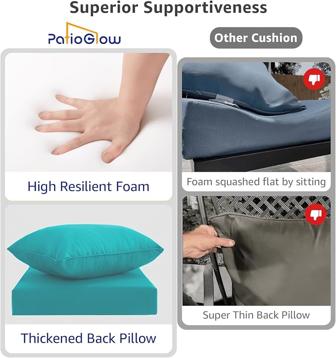 PatioGlow Outdoor Seat Cushion Set 22 x 22 x 4 Inch, Waterproof & Fade Resistant Patio Furniture Cushions with Removable Cover and Ties, Thick Deep Seating Pads for Outside Chair Sofa Couch, Teal - Image 5
