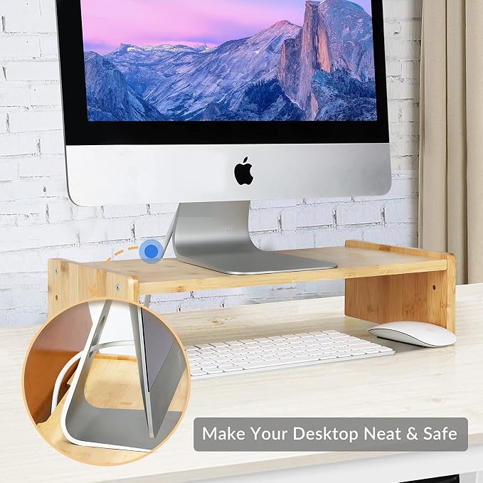 Solid Wood Monitor Stand Riser, Monitor Riser with 2 Adjustable Height, 15.8 inch Computer Riser for Computer, iMac, PC, Printer, Computer Monitor Stand for Home & Office, Natural - Image 3