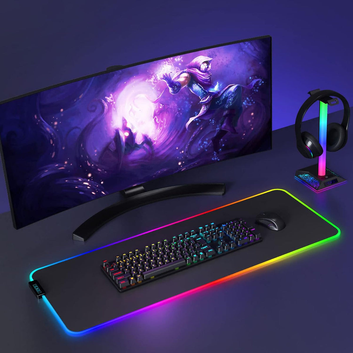 Hcman Headphone Stand Gaming Headset Holder RGB PC Gaming Accessories for Desk, Cool LED Headset Stand with 2 USB Charger for Gamer, Black - Image 3