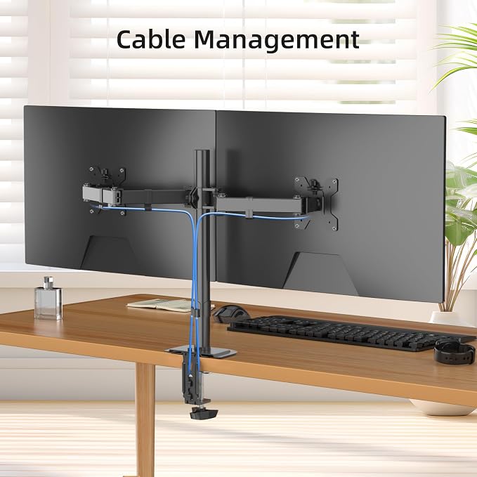 Suptek Dual Monitor Arm Desk Mount,Ultrawide Dual Monitor Arm for 2 Monitor Screens up to 38 inches and Max 22lbs Each,Extra Tall 15.75" Pole Fully Adjustable Monitor Stand for Desk,Black(MD9442MB) - Image 7