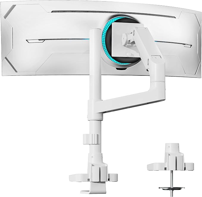 Single Monitor Arm Desk Mount for 17-49 Inch Monitors, White | Heavy Duty Monitor Mount Stacked Monitor Arm Desk Holds 44 lbs by ARESWING