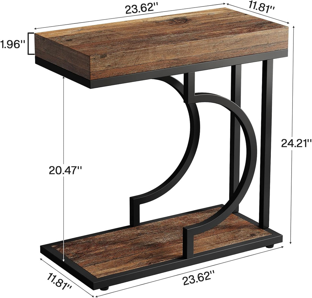 Tribesigns Side Table Set of 2 Narrow Side Table Brown Black C Shaped End Table Modern Bedside Tables for Couch, Small Sofa Tables with Metal Frame for Living Room (2, Rustic Brown+Black) - Image 2