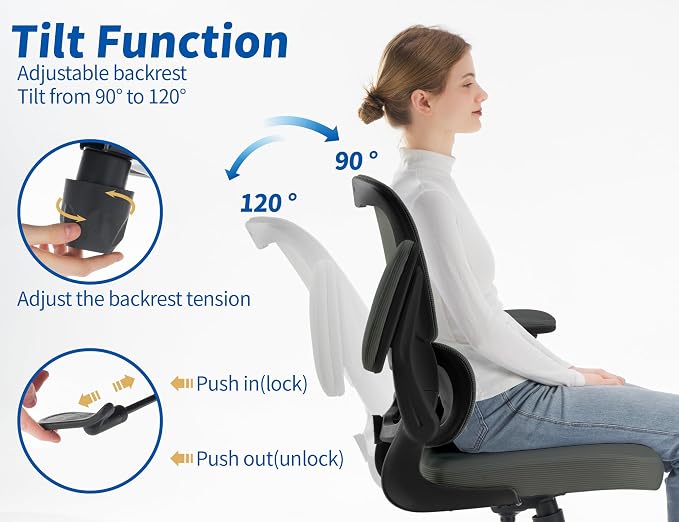 TRALT Ergonomic Office Chair Desk Chair with Adjustable Lumbar Support | Desk Chair Comfy with Flip-up Armrests Ergonomic Chair - Mesh Computer Chairs for Adults, 330lbs, PU Leather (Dark Green, 1) - Image 6