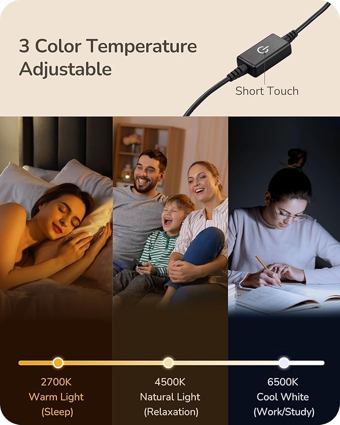 EDISHINE LED Table Lamps for Living Room, Modern Dimmable Desk Lamp, Black | 3 Color Temperature, Memory Function, Metal Finish, Skinny Modern Minimalist Style for Bedroom, Corner - Image 3