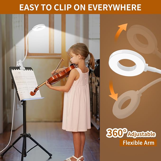 iZELL Book Light, Clip on Reading Light with Silicone Flexible Arm, Dimmable LED Lamparas Clamp on Workbench Desk for Studying Painting Crafting Drawing Makeup Nail Tech Puzzle Task - 27.6‘’ White - Image 5