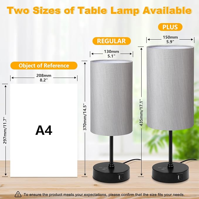 17Inch Table Lamp for Bedroom, Touch Control Bedside Lamp for Reading, 3 CCT & 7 RGB Color Changing, Dimmable Nightstand Lamp for Kids Room Living Room Office, Grey Shade - Image 2