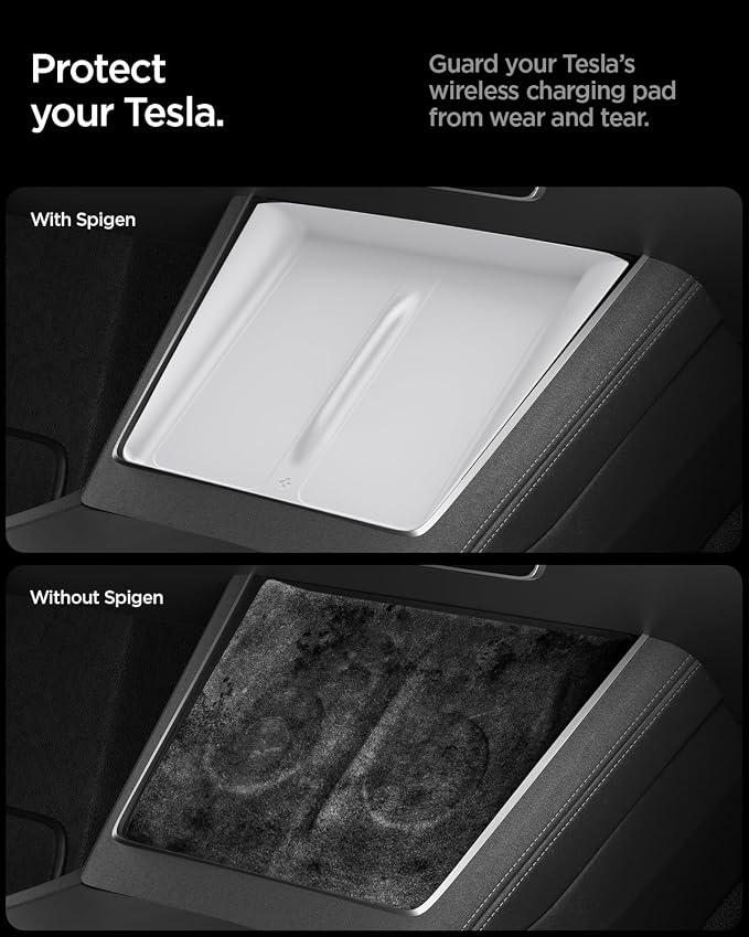 Spigen Wireless Charging Pad Cover for Tesla Model Y Juniper/YL - White | Only Premium & Performance 2026/2025 [Ultra-Thin, Unobstructed Charging] Protective Silicone Mat Cover Accessories - Image 3