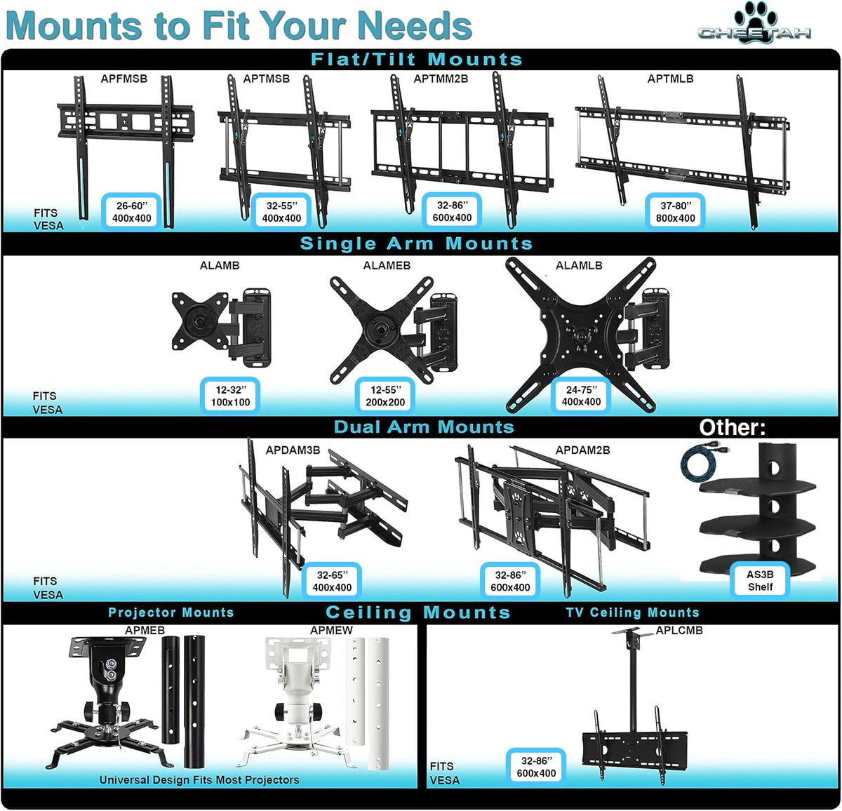 Cheetah Articulating Dual Arms TV Wall Mount for 32-65 Inch TVs, 115lbs VESA 400x400mm, 16" Studs, New TVs up to 83", Low Profile & Extends 14", Full Motion Tilt Swivel Bracket & 10 ft HDMI Cable - Image 9