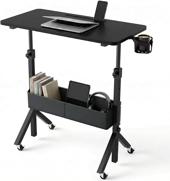 HUANUO Portable Standing Desk Adjustable Height, Mobile Stand Up Desk for Walking Pad and Treadmill, Rolling Computer Table with Wheels, 31.5"x15.75" Height 28.7"-46.1", Black by HUANUO
