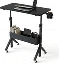 HUANUO Portable Standing Desk Adjustable Height, Mobile Stand Up Desk for Walking Pad and Treadmill, Rolling Computer Table with Wheels, 31.5"x15.75" Height 28.7"-46.1", Black by HUANUO