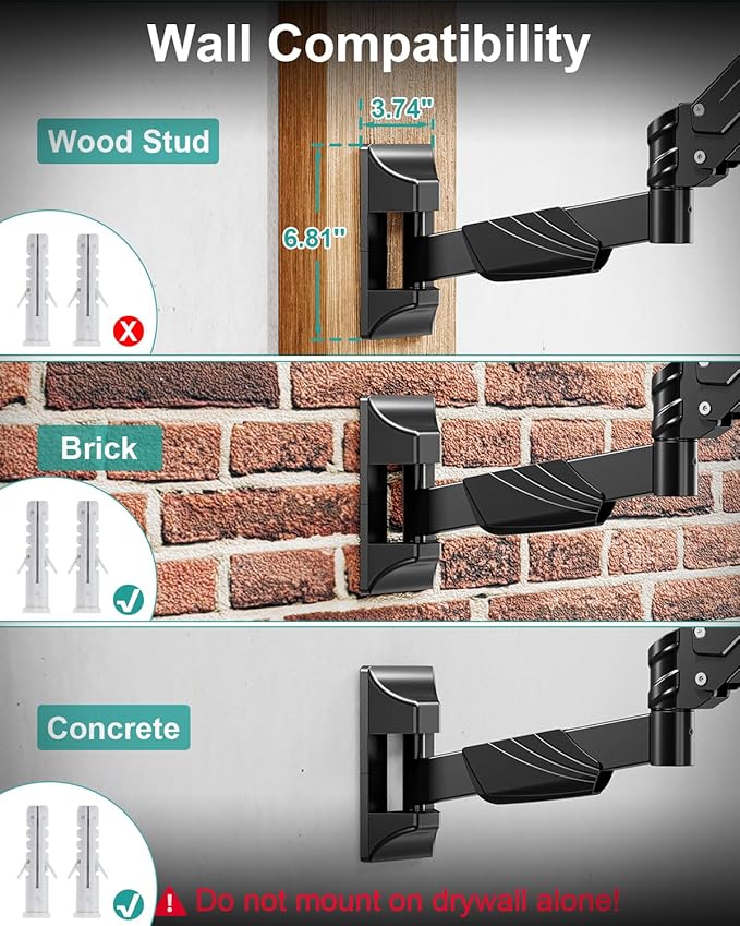 MOUNT PRO Monitor Wall Mount for 17-43" Ultrawide Screens, Single Wall Mount Monitor Arm Holds up to 33.1 lbs, Full Motion Adjustable Wall Bracket with VESA Extension Kit, VESA Mount Max 200x200mm - Image 3