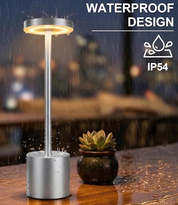 Silver Cordless Table Lamp Rechargeable - 2 Pack 5000mAH Battery Operated Lamp for Counter, 3 Color Stepless Dimming Waterproof LED Wireless Lamp for Dining Kitchen, Outdoor Patio, Touch Control - Image 8