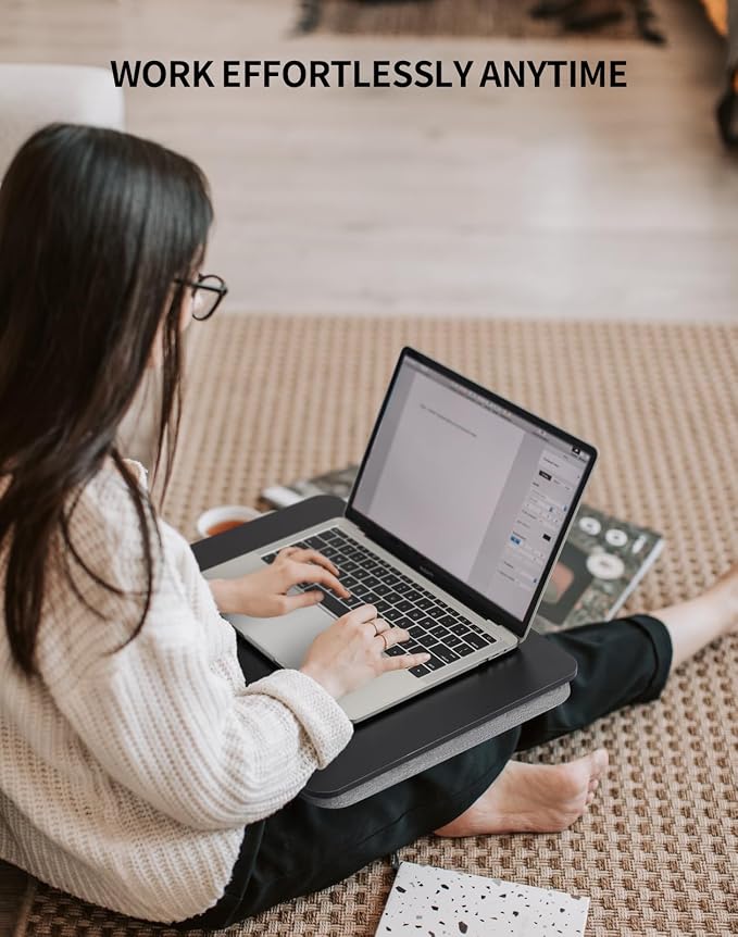 ZEAPTAC Portable Lap Laptop Desk with Pillow Cushion, Fits up to 15.6 inch Laptop, Lap Stand for Bed & Couch & Carpet, Book Tablet/Drawing Board/Computer Laptop Stand - Black - Image 2