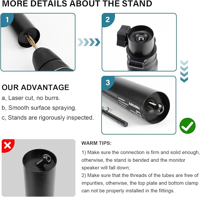Vondynote Set of 2 Desktop Clamp Speaker Stands Short Studio Monitor Stands Height Adjustable | Height Adjustable 9"-14", Desk Mount, for Monitor Speakers Laptop Projector CD Player - Image 6