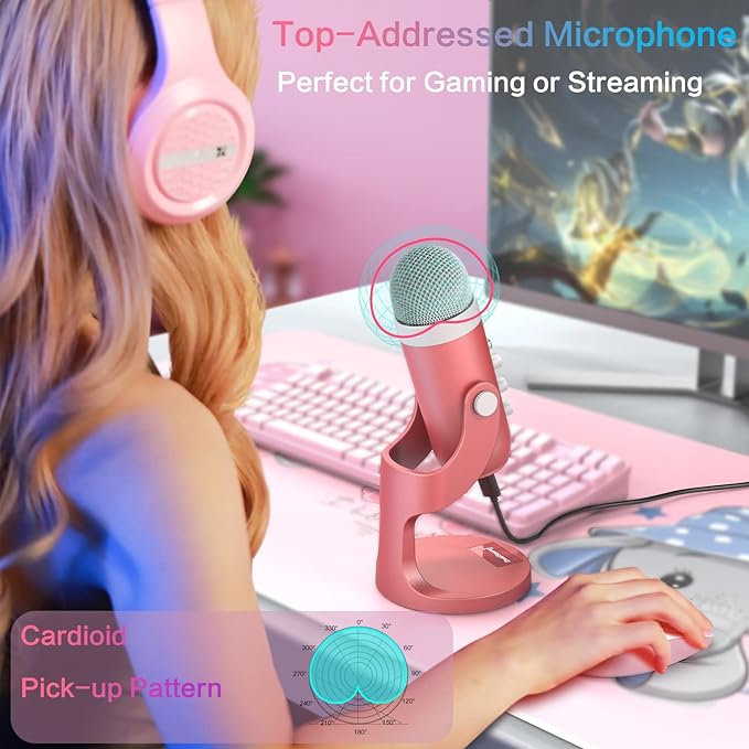 ZealSound Podcast Microphone, Noise Cancellation Mic with Gain, Volume Adjustment & Mute Button, Monitor & Echo, for ASMR, Vocal Recording, YouTube, TikTok, PC, iPhone, iPad, Android, Pearlescent Pink - Image 6