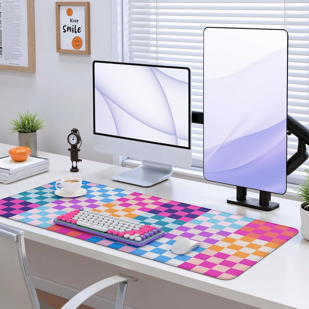 iCasso Desk Matt for Desktop, Cute Desk Pad Mat, Colour Checkered - Image 7