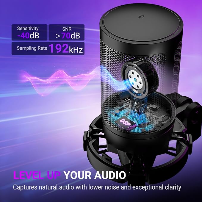 FIFINE AmpliGame A6T USB Gaming Microphone Kit, Condenser Mic for Streaming | Mute Button, RGB Indicator, Boom Arm, Gain Control, Pop Filter, Shock Mount, for PC PS4/5 Discord Twitch Podcasts YouTube - Image 3