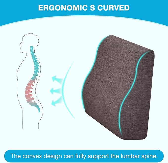 Back Support Pillow for Recliner Dual Layer Lumbar Support Pillow with Gel Memory Foam Ergonomic Orthopedic Couch Lumbar Cushions for Elderly Lower Back Pain Relief Washable Cover Brown - Image 5