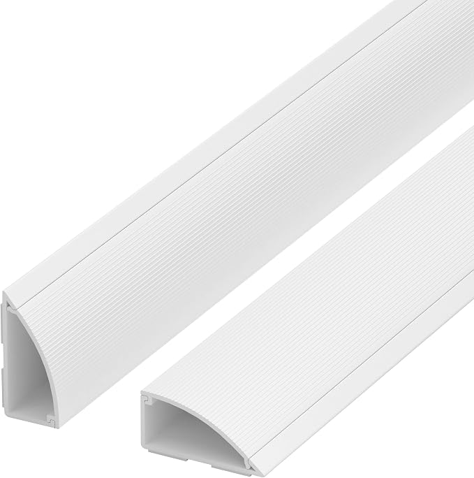 ZhiYo 68in Corner Cable Hider, Floor Cord Cover for 3-5 Cords, White | Self-adhesives Wire Hider for Baseboard/Wall, 4 Pack (17" Each), Quarter Round Cable Management Raceway, 0.8in H x 1.8in W by ZhiYo