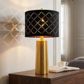 24" Modern Table Lamp for Living Room Bedroom Black Grid Shade | Gold Nightstand Resin Lamps Contemporary Desk Lamps for Bedside End Tables, 2 Bulbs Included (Gold) by RORIANO