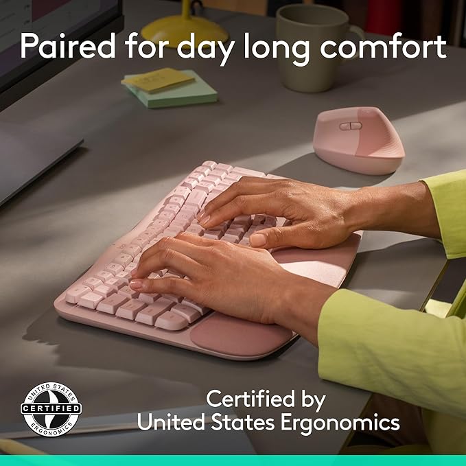 Logitech Wave Keys Keyboard & Lift Mouse Ergonomic Combo - Rose | Cushioned Palm Rest, wireless, Bluetooth, Easy-Switch, Multi-OS, Windows/Mac - Image 3