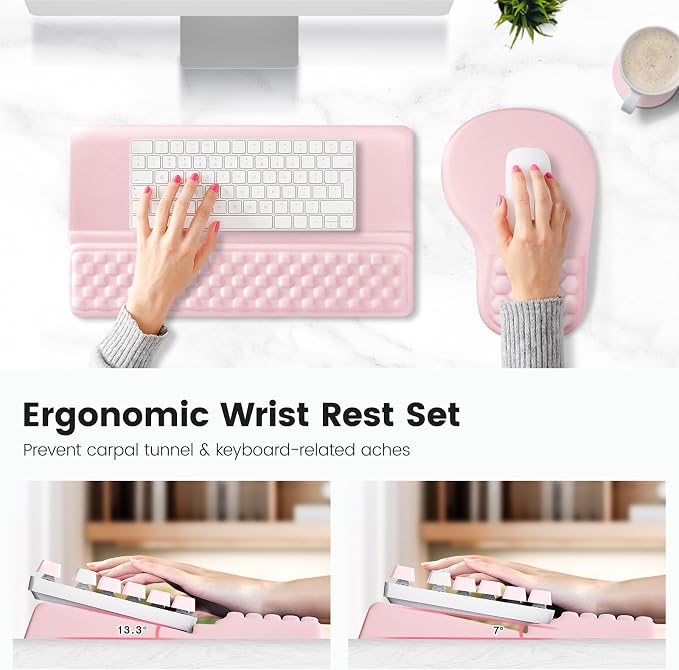 Ospelelf Ergonomic Mouse Pad and Keyboard Stand Wrist Rest Set, Memory Foam Comfort, Pain Relief for Typing, Office Desk Accessories, Pink - Image 2