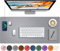 Desk Mat with Wireless Charging, Grey Mouse Pad with Wireless Charger, Desk Pad Matt for Desktop, Mousepad Gaming Large Mouse Pad, Leather Compute for Keyboard and Mouse, 32" x 16" by HopeLum
