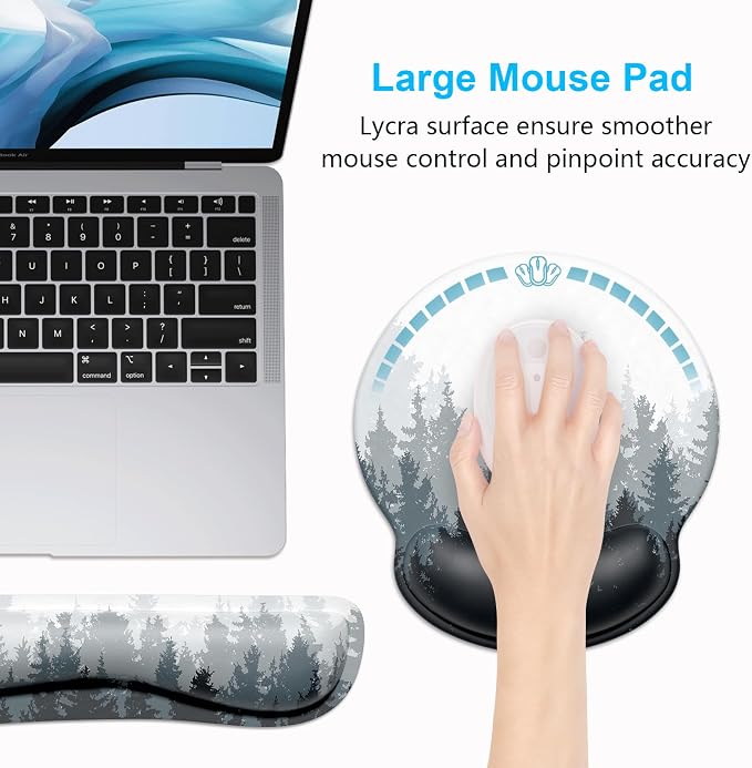 Dapesuom Keyboard Wrist Rest and Mouse Pad with Wrist Support, Cute Memory Foam Cushion for Keyboard and Mouse Set, Ergonomic Desktop Pad Rests with Non Slip Base for Easy Typing & Pain Relief, Forest - Image 5