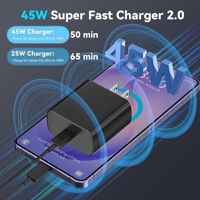 45W Super Fast Charger USB C Android Phone Type C Charger Fast Charging Block with 10FT Cord for Samsung Galaxy S26/S26 Ultra/S26+/S25 Ultra/S25/S24 Ultra/S24/S23 Ultra/S22/S21/S20/Note 10, Black - Image 2