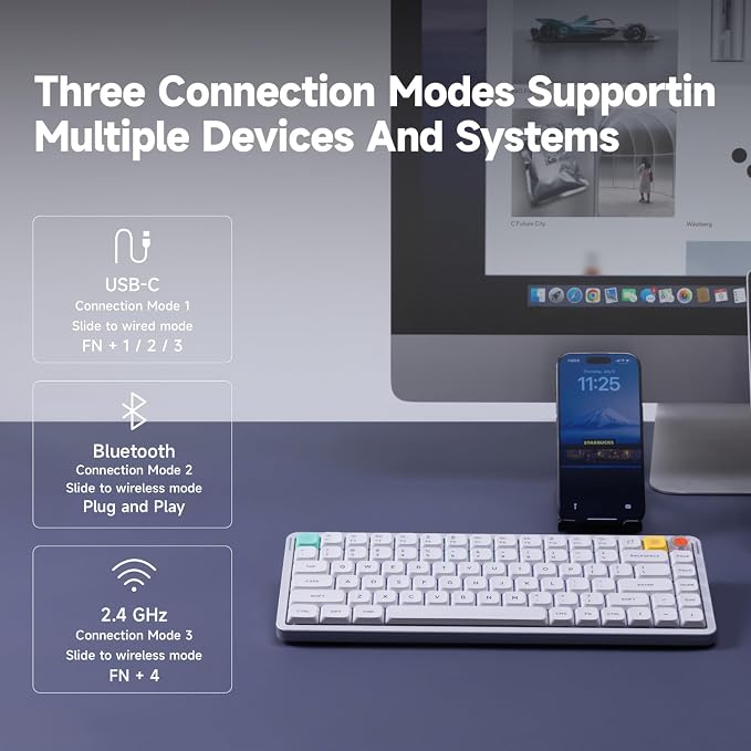 nuphy Air75 V3 Mechanical Keyboard with Knob, White-Brown Nano Switch | 75% Low Profile keyboard, Hot-Swap, for Mac, Windows, Bluetooth/2.4GHz/USB-C, Wireless keyboard, RGB Backlit, PBT keycaps - Image 2