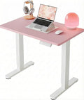 HUANUO 32x19 Inch Small Electric Standing Desk, Adjustable, Pink | 176 Lbs Capacity, Rounded Corners, Wheel-Ready Feet, Compact Desktop, Apartment Workspace, 28.3–46.5 Inch Height Range by HUANUO