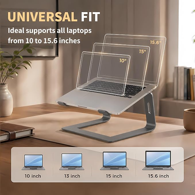 Orionstar Ergonomic Laptop Stand, Premium 5mm Aluminum Riser for 10-15.6 Inch Notebook Computer, Tool-Free Detachable Elevator Holder for Desk Office, Sturdy Riser for Eye-Level Neck Relief, Grey - Image 3
