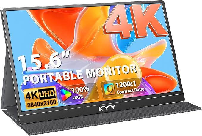 KYY 4K Portable Monitor for Laptop 15.6" UHD Laptop Monitor Portable VESA | Portable Gaming Monitor 3840x2160 IPS Portable Monitor VESA Mountable with 100% sRGB, HDR, Alloy, Computer Screen Extender by KYYTechBringYourLifeMoreConvenientandBrilliant
