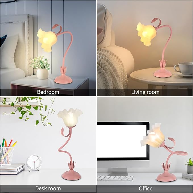 Cute Flower Desk Lamp, 3 Color Temperature Table Lamps with LED Bulb, Vintage Bedside Lamp, Reading Lamps with Soft Light for Bedroom, Living Room（Pink） - Image 7