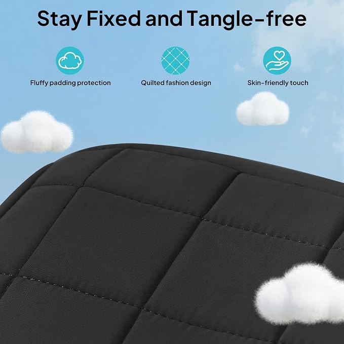 TOPEAST Quilted Cable Organizer Bag, Soft Tech Pouch & Travel Electronics Case with Elastic Pen Loop, Tangle-Free Cord Organizer for Women, Office Desk, AirPods, Chargers & Accessories, Black - Image 6