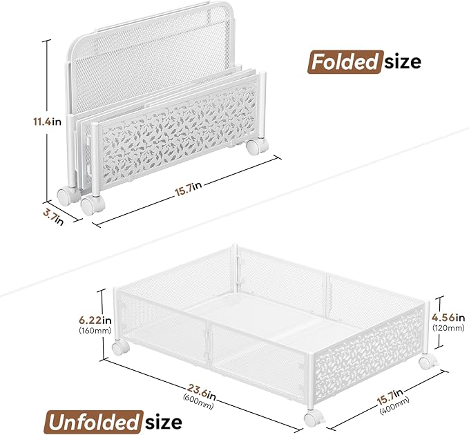 PHINOX Under Bed Storage with Wheels,Patterned,Sturdy Metal,4 Pack,White | Tool-free assembly, glide smoothly, easy reach, foldable, maxmazie low-profile beds, dorm, keep seasonal clothes, shoes fresh - Image 2
