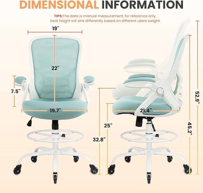Drafting Chair Tall Office, Ergonomic Standing Desk Stool Adjustable Drafting Chair Big Tall Drafting Office Chair Blue - Image 3