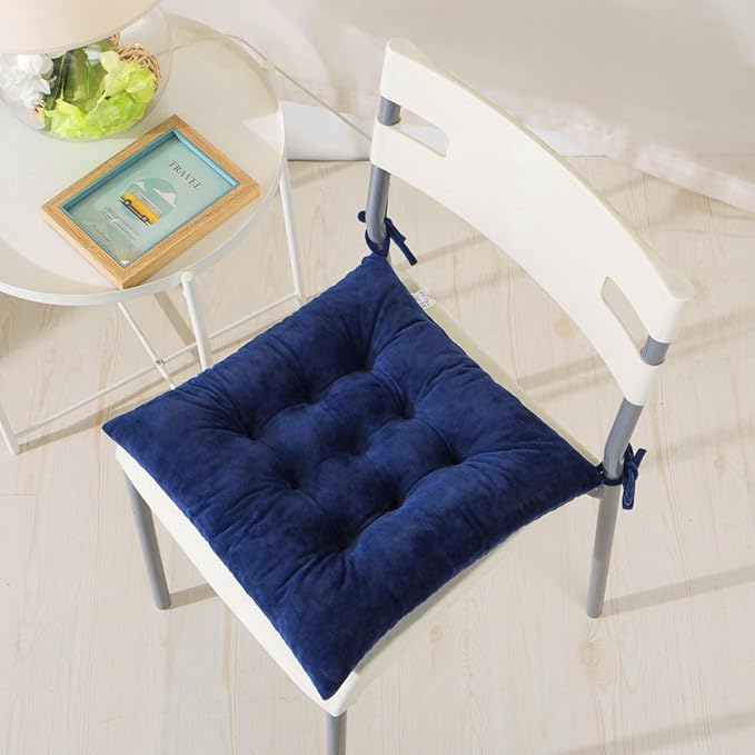 6 Pack Square Seat Cushion Chair Pads for Kitchen Dining Chairs, Soft Comfort Velvet Chair Mat Pillow Cushions with Ties for Office Desk Living Room Tatami 15.5", Blue - Image 6
